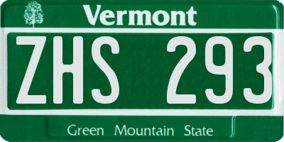 VT license plate ZHS293