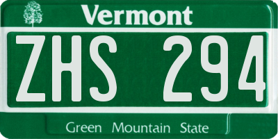 VT license plate ZHS294