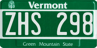 VT license plate ZHS298