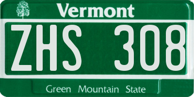 VT license plate ZHS308