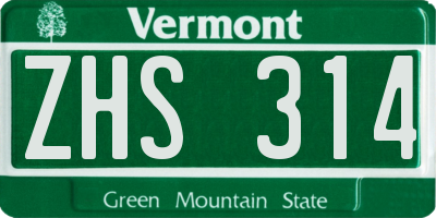 VT license plate ZHS314