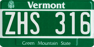 VT license plate ZHS316