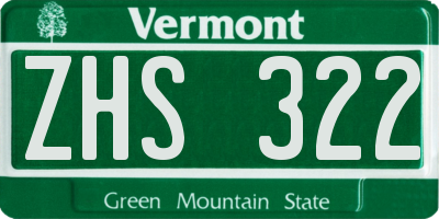 VT license plate ZHS322