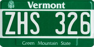 VT license plate ZHS326
