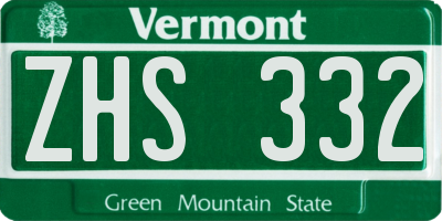 VT license plate ZHS332