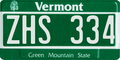 VT license plate ZHS334
