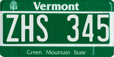 VT license plate ZHS345