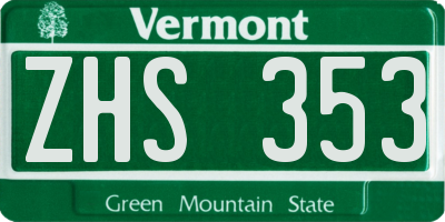 VT license plate ZHS353