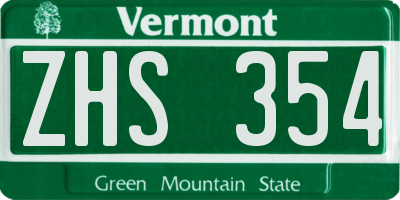 VT license plate ZHS354