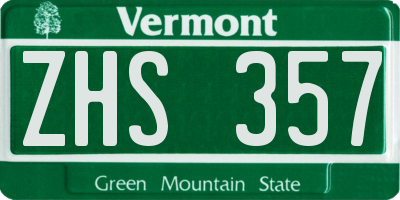 VT license plate ZHS357