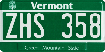 VT license plate ZHS358