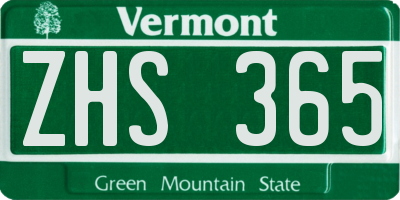 VT license plate ZHS365