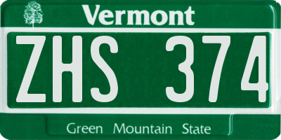 VT license plate ZHS374