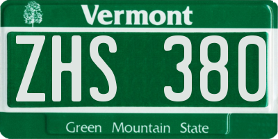 VT license plate ZHS380