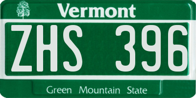 VT license plate ZHS396