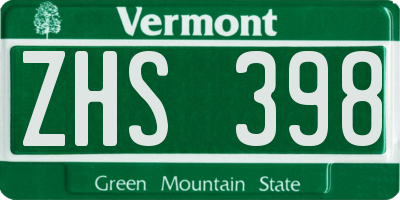 VT license plate ZHS398
