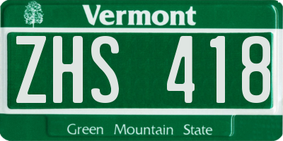 VT license plate ZHS418