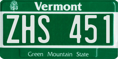 VT license plate ZHS451