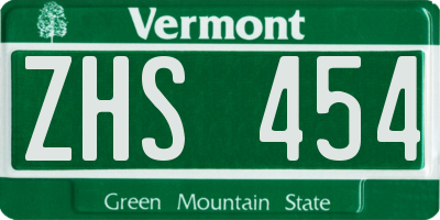 VT license plate ZHS454