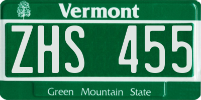 VT license plate ZHS455