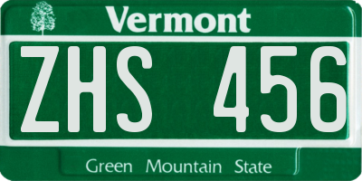 VT license plate ZHS456
