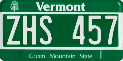 VT license plate ZHS457