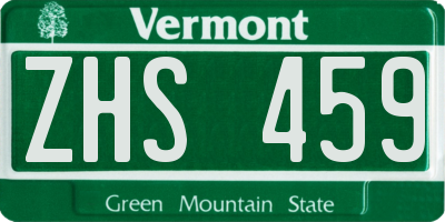 VT license plate ZHS459