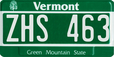 VT license plate ZHS463