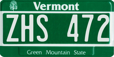 VT license plate ZHS472