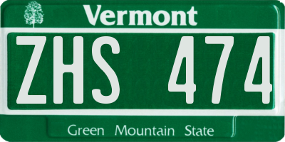 VT license plate ZHS474
