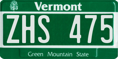 VT license plate ZHS475