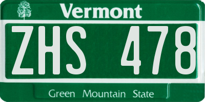 VT license plate ZHS478