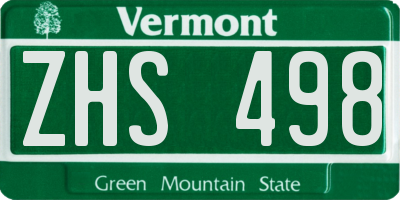 VT license plate ZHS498