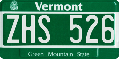 VT license plate ZHS526