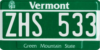 VT license plate ZHS533
