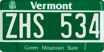 VT license plate ZHS534