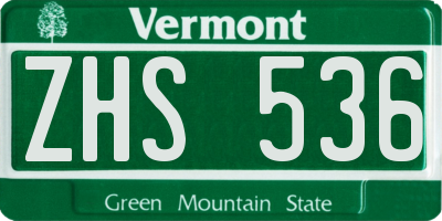 VT license plate ZHS536