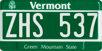 VT license plate ZHS537