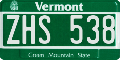 VT license plate ZHS538