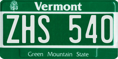 VT license plate ZHS540