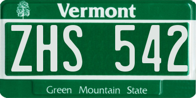 VT license plate ZHS542