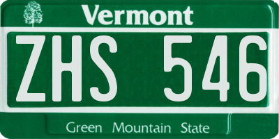VT license plate ZHS546