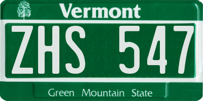 VT license plate ZHS547