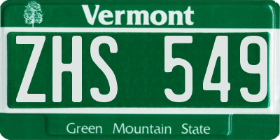 VT license plate ZHS549