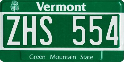 VT license plate ZHS554
