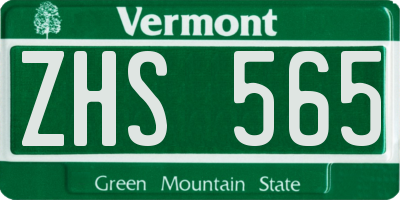 VT license plate ZHS565
