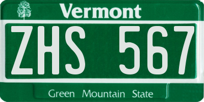VT license plate ZHS567