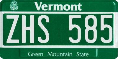 VT license plate ZHS585