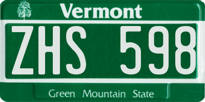 VT license plate ZHS598