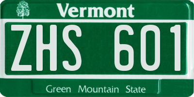 VT license plate ZHS601